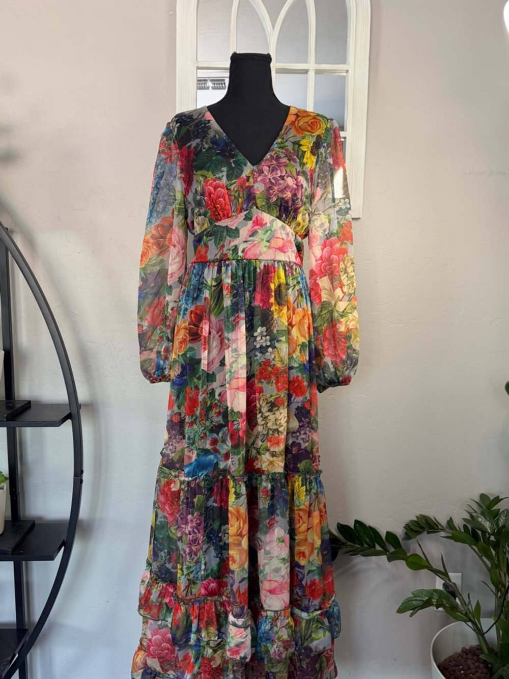 Multi Floral V-Neck Maxi Dress in Multi